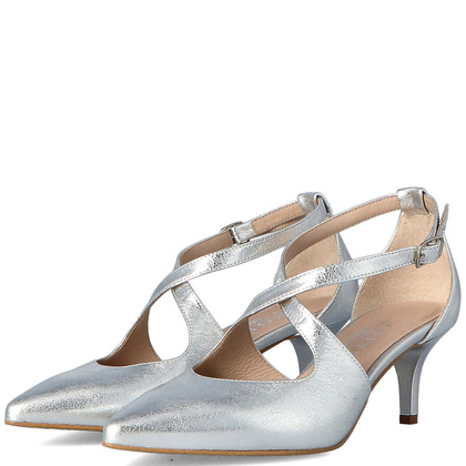 Buty ślubne na niskiej szpilce - KOTYL 5419 SREBRNE