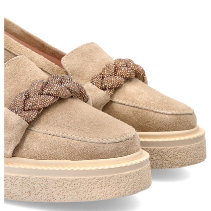 Skórzane mokasyny z ozdobą - TYMOTEO L1054 BEŻOWE