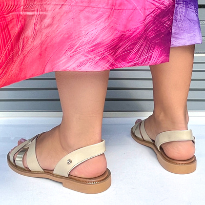 Wygodne sandały skórzane - LEMAR 40382 BEŻOWE