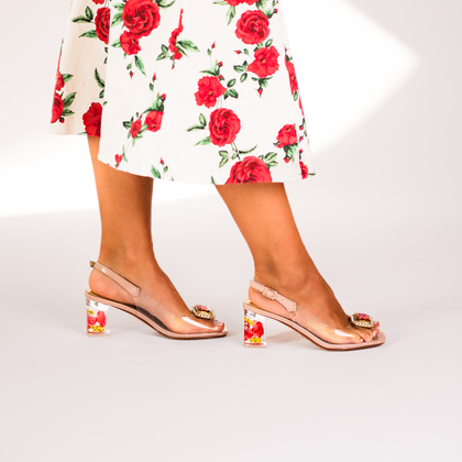 Silikonowe sandały na modnym obcasie - SCAVIOLA S-354 BEŻOWE