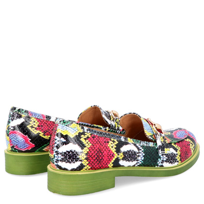 Kolorowe skórzane mokasyny - TYMOTEO A1005 KOLOROWY WĄŻ+ZIELONY