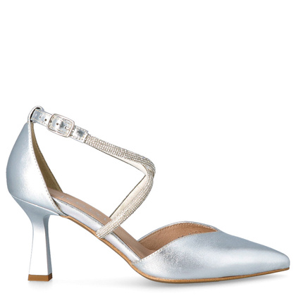 Szpilki ślubne z błyszczącymi paseczkami - KOTYL 3713 SREBRNE