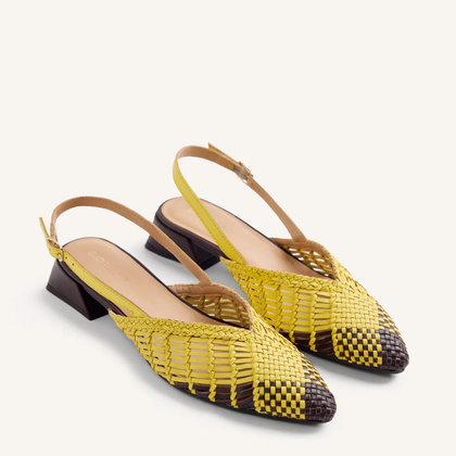 Plecione czółenka damskie na niskim obcasie - GIOSEPPO 79267 LIIMONKOWE