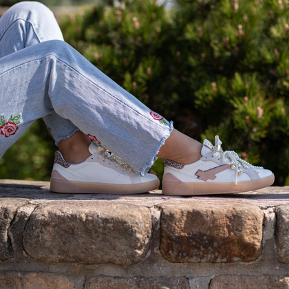 Sneakersy skórzane z ozdobami - GIO+ BLUE100 BIAŁE