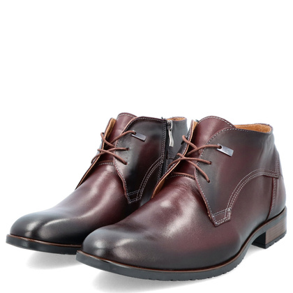 Eleganckie buty męskie zimowe - LEADER 084A-704 BORDOWE