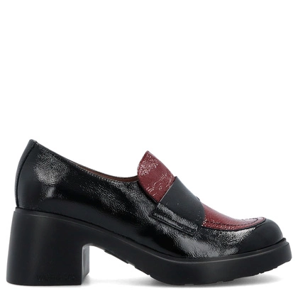 Skórzane czółenka na platformie  - WONDERS E-7121 CZARNE