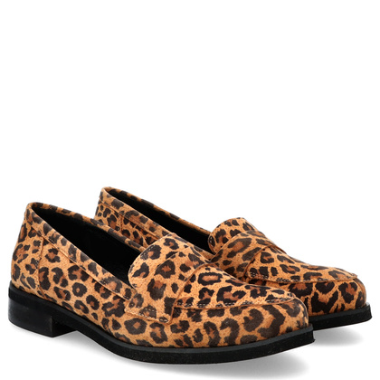 Skórzane mokasyny damskie - TYMOTEO 2162 PANTERKA