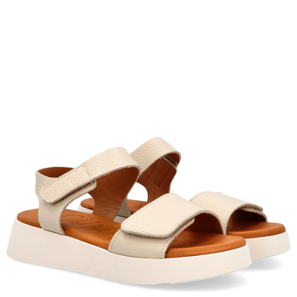 Skórzane sandały zapinane na rzep - OH! MY SANDALS 5650 KREMOWE