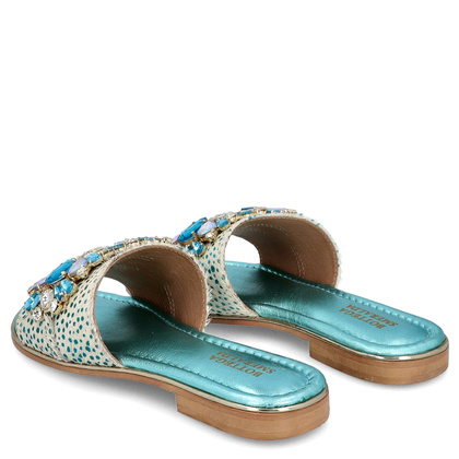 Zdobne klapki ze skóry - BOTTEGA SMERALDA 214WLD TURKUSOWE