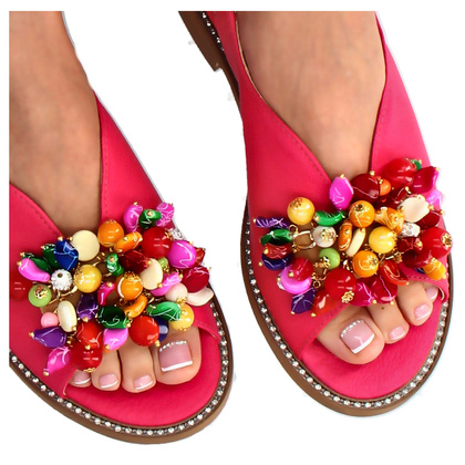 Skórzane sandały z ozdobą - TYMOTEO G1043 FUKSJA