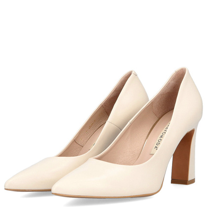 Czółenka na designerskim slupku - BRAVO MODA 0063 KREMOWE