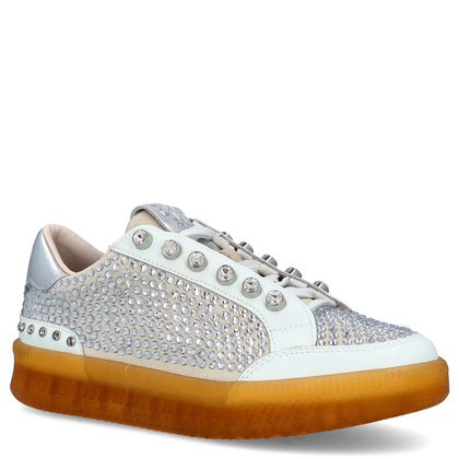 Błyszczące sneakersy damskie - EKP 3929K BIAŁE