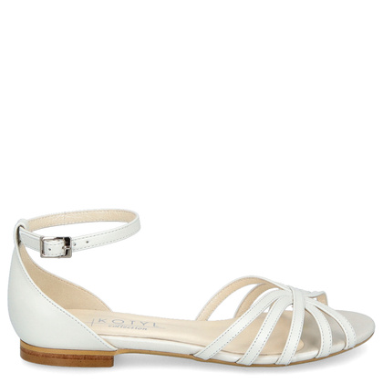 Ślubne sandałki na płaskim obcasie - KOTYL 0041 ECRU PERŁOWE