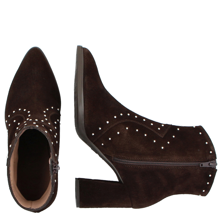 Skórzane botki na słupku - WONDERS M-5431 BRĄZOWE