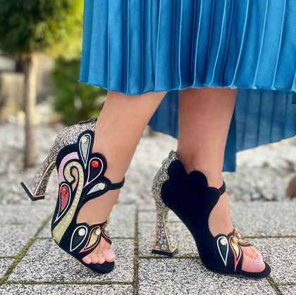 Efektowne sandały na ozdobnym słupku - SCAVIOLA S-152 CZARNE