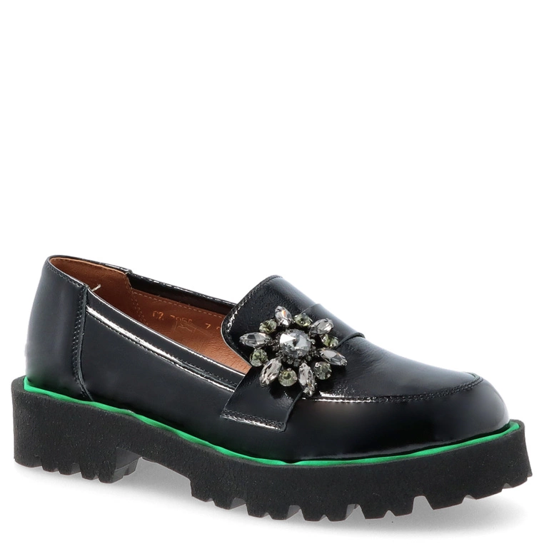 Lakierowane półbuty z ozdobą - TYMOTEO G1050 CZARNE + ZIELONY