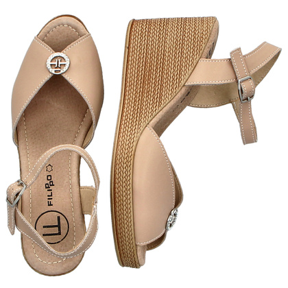 Lekkie sandały na koturnie - FILIPPO DS6026/24 BEŻOWE