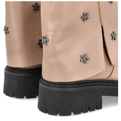 Skórzane botki z wywijaną cholewką - TYMOTEO G1068 BEŻOWE