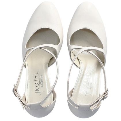 Ślubne czółenka na obcasie - KOTYL 7079 ECRU