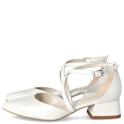 Czółenka ślubne na 4 cm obcasie - KOTYL 9917 ECRU PERŁOWE