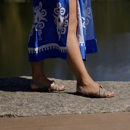 Płaskie sandały skórzane - LEMAR 40185 BEŻOWE