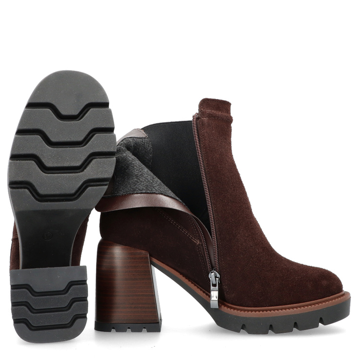 Skórzane botki na platformie - TYMOTEO G1047 CZEKOLADOWE