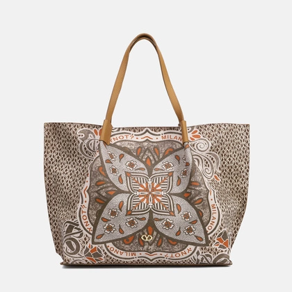 Torebka shopper duża - YNOT FLOWER FLW707S5 BRĄZOWA