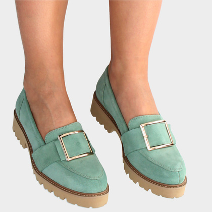 Skórzane półbuty z klamrą - TYMOTEO M2144 ZIELONE