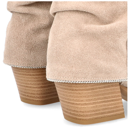 Zamszowe kowbojki z wywijaną cholewką - TYMOTEO G1073 BEŻOWE