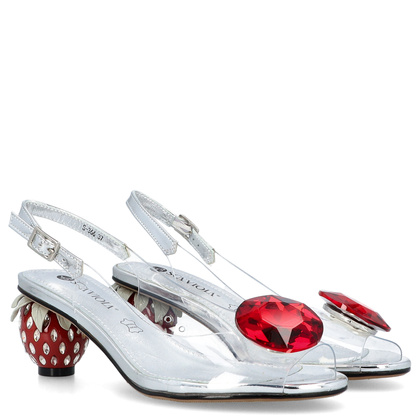 Sandały silikonowe - SCAVIOLA S-366 SREBRNO-CZERWONE
