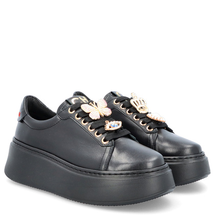 Sneakersy skórzane z ozdobami - CHEBELLO 4292 CZARNE