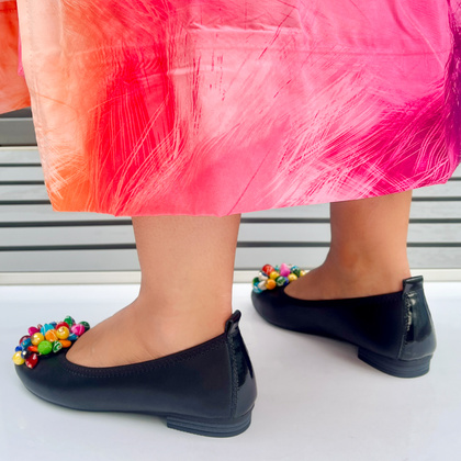 Skórzane baleriny z ozdobą - FILIPPO DP6159/24 CZARNE