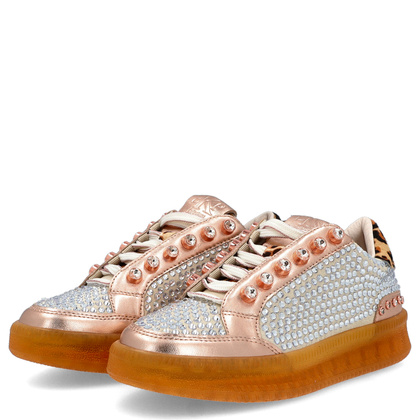 Błyszczące sneakersy damskie - EKP 3929K RÓŻOWE