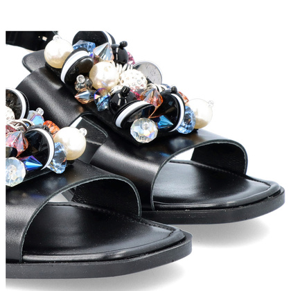 Skórzane sandały z ozdobą - TYMOTEO 3801 CZARNE