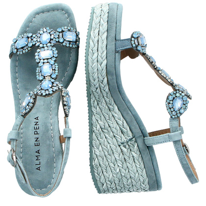 Hiszpańskie sandały na koturnie - ALMA EN PENA V251350 NIEBIESKIE