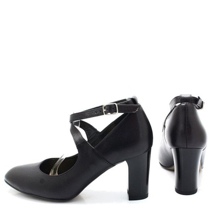 Pełne czółenka z paskami - KOTYL 7091 CZARNE