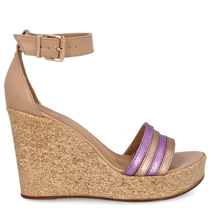 Sandały damskie na koturnie - TYMOTEO M2147 BEŻOWE