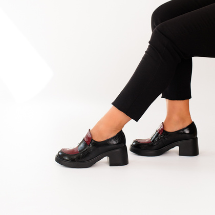 Skórzane czółenka na platformie - WONDERS E-7121 CZARNE