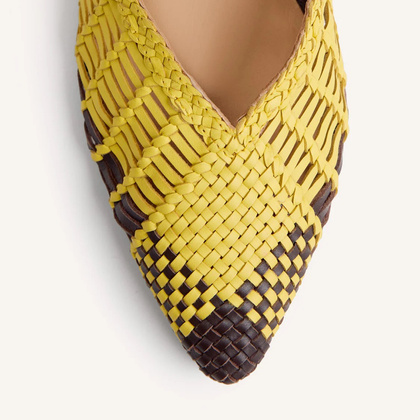 Plecione czółenka damskie na niskim obcasie - GIOSEPPO 79267 LIIMONKOWE