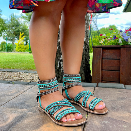 Sandały damskie gladiatorki - LAZAMANI LA75393 TURKUSOWE