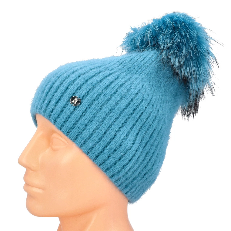 Czapka damska z pomponem - RABIONEK AN23.06PNJ TURKUSOWA