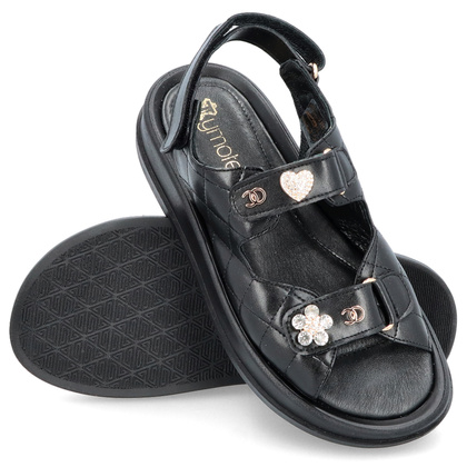 Sandały na rzep z ozdobami - TYMOTEO G1059 CZARNE