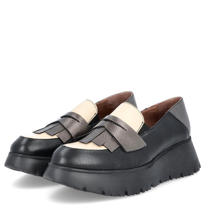 Hiszpańskie półbuty ze skóry - WONDERS C-7312 CZARNO-BEŻOWE