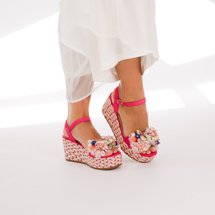 Modne sandały na koturnie - SCAVIOLA S-398 FUKSJA