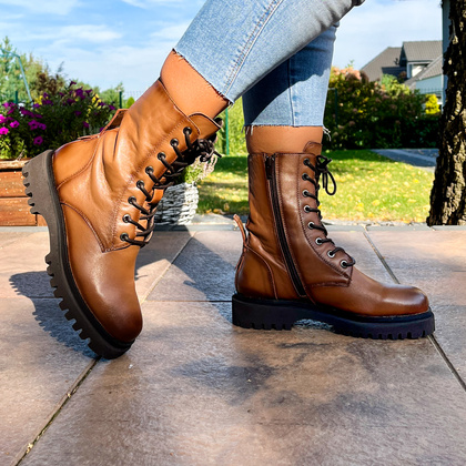 Sznurowane workery skórzane - JARGE OLIVIERA 48 BRĄZOWE