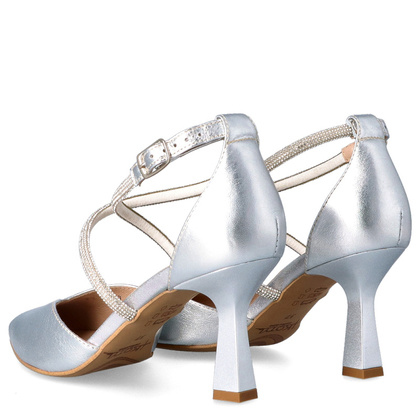 Szpilki ślubne z błyszczącymi paseczkami - KOTYL 3713 SREBRNE