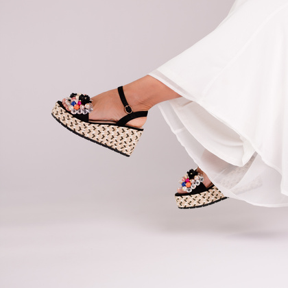 Modne sandały na koturnie - SCAVIOLA S-395 CZARNE