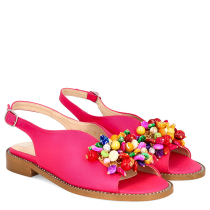 Skórzane sandały z ozdobą - TYMOTEO G1043 FUKSJA