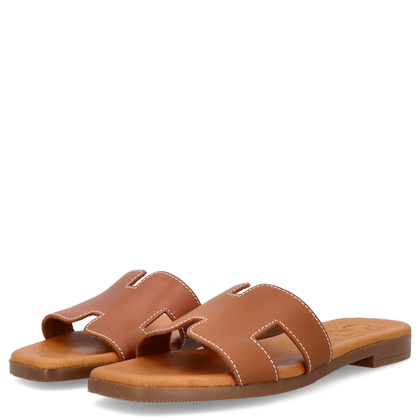 Wygodne klapki ze skóry - OH! MY SANDALS 5566 BRĄZOWE