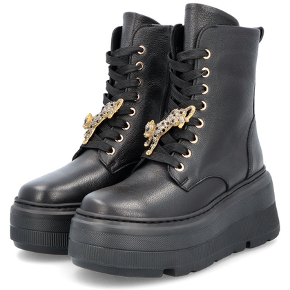 Skórzane workery na platformie - KARINO 5329 CZARNE